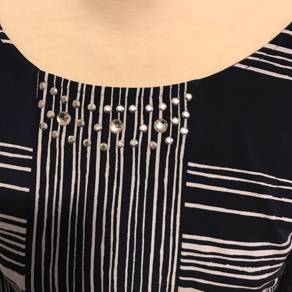 Alfani Navy Blue Striped Top - Picture 3 of 5